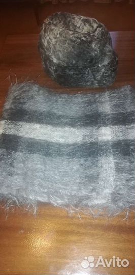 Мужская каракулевая шапка-пилотка 54-55, шарф