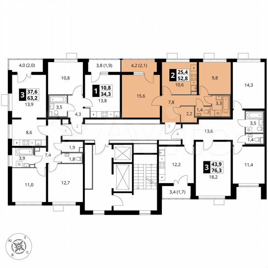 2-к. квартира, 52,8 м², 13/17 эт.