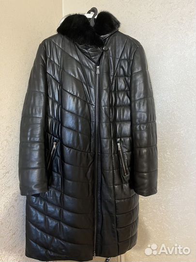 Продам пуховик/пальто кожаный зимний женский