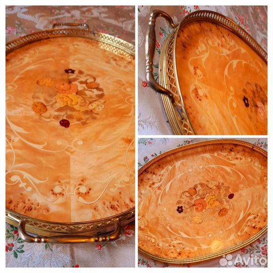 Старинный поднос маркетри