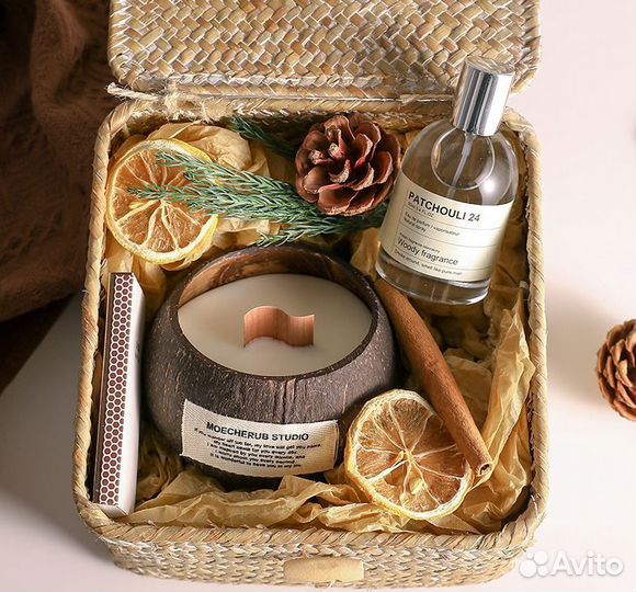 Подарок.Подарочный набор. Свеча в кокосе