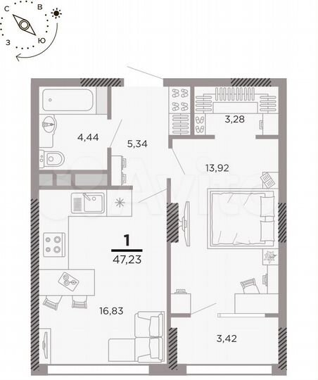 1-к. квартира, 47,2 м², 2/25 эт.