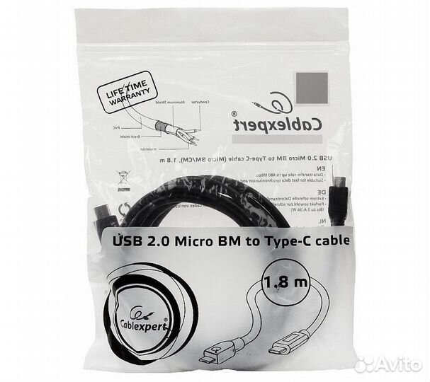 Кабель Prolike USB 2.0 Micro BM-USB 3.1 type C, 1