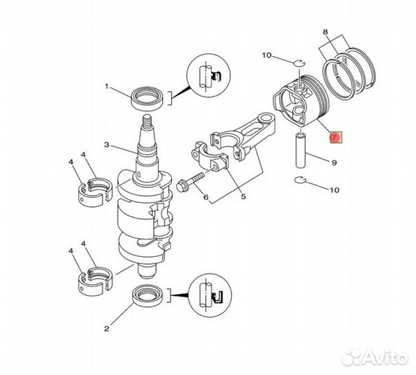 Поршень Yamaha F8-9,9 Hidea Marlin Gladiator (F9.9