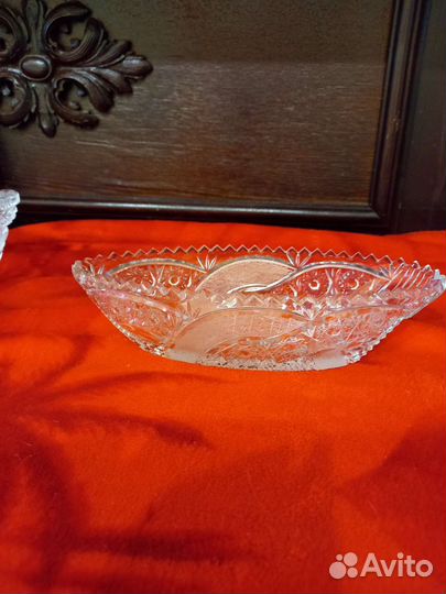 Ваза салатник хрустальная СССР алмазный рисунок