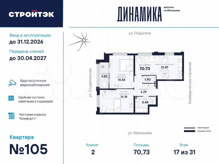 2-к. квартира, 70,7 м², 17/33 эт.