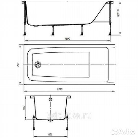 Новый каркас для монтажа ванны 170х75