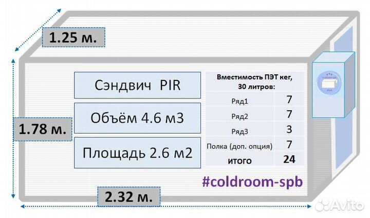 Холодильник (кулрум, колдрум для пива) до 45 кег