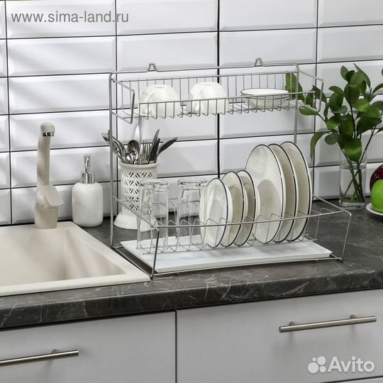 Сушилка для посуды с поддоном 2-х ярусная, настоль