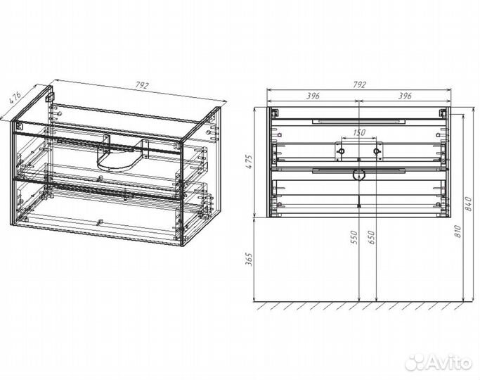 Тумба с чёрный раковиной Vincea Chiara 2D 80 см