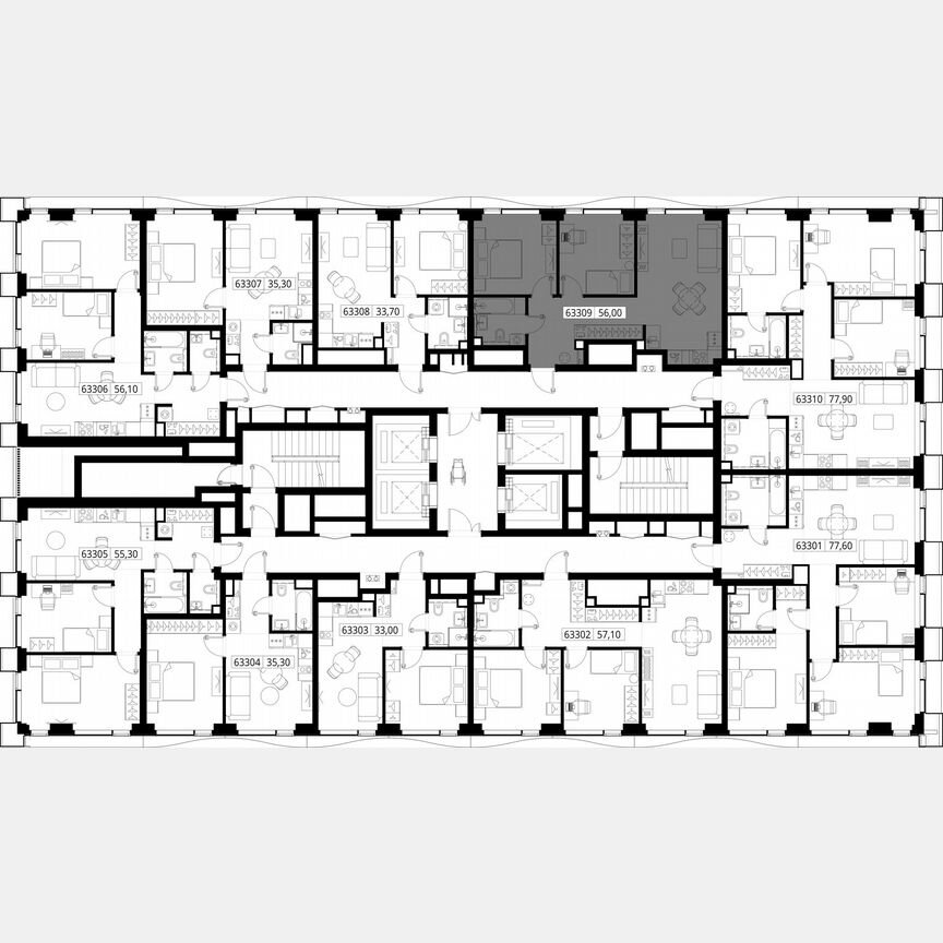 2-к. квартира, 56 м², 33/48 эт.