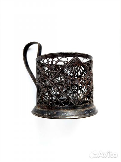 Подстаканник мельхиоровый. Скань, филигрань Винтаж