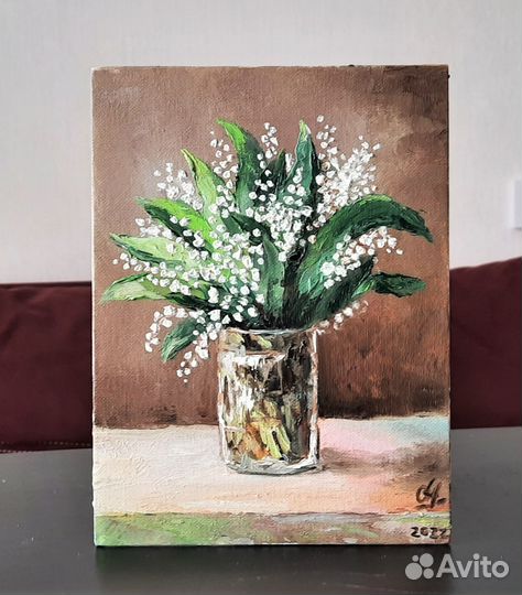 Букет ландышей. Весна Картина маслом 18\24см