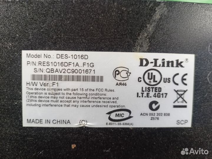 Коммутатор D-Link DES-1016D/H1A 16x100Mb