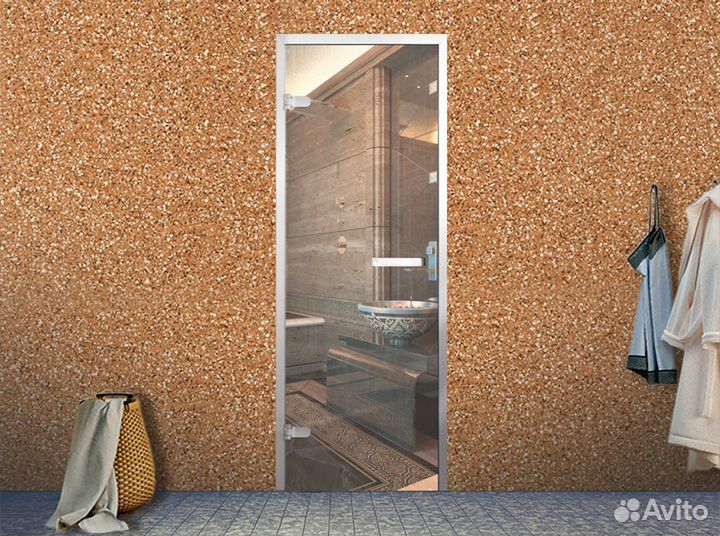 Дверь стеклянная с алюминиевой коробкой для хамама