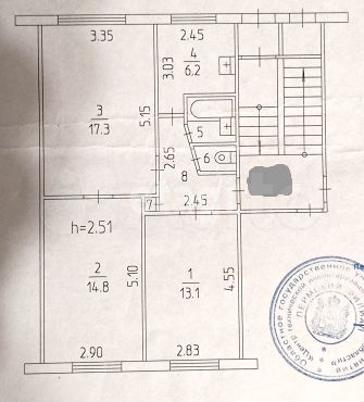 3-к. квартира, 59,6 м², 1/5 эт.