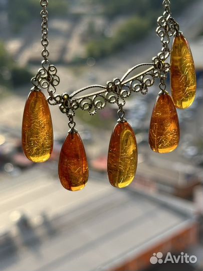 Колье, ожерелье янтарь. СССР. Бусы винтаж