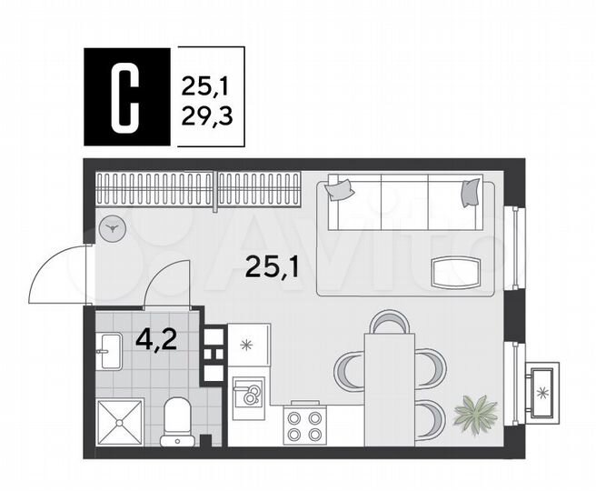 Квартира-студия, 29,3 м², 9/18 эт.