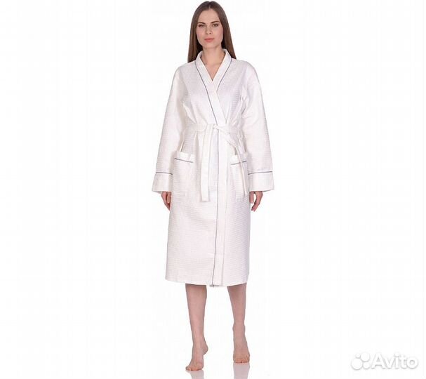 Халат вафельный Home One с кантом отбеленный 48