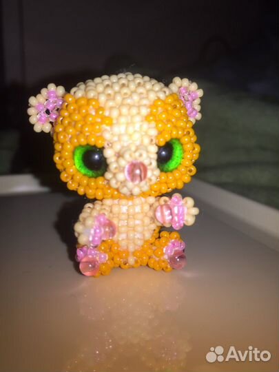 Хомячок амигуруми игрушка брелок из бисера