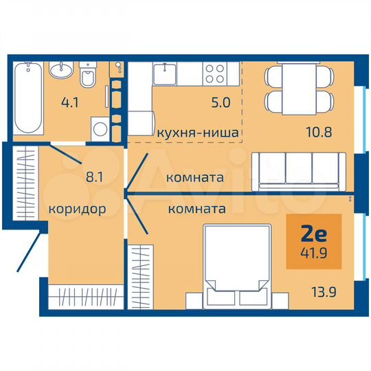 2-к. квартира, 41,9 м², 9/10 эт.