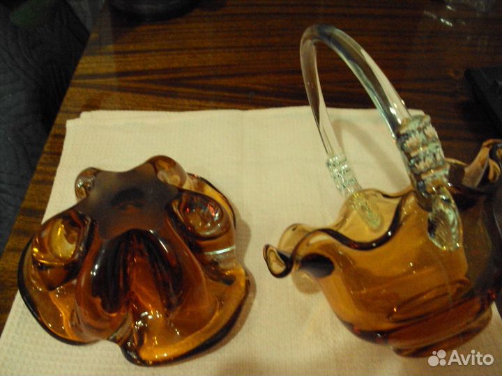 4вазы из цветного гутного стекла СССР лзхс,Богемия