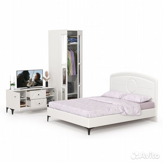 Спальный гарнитур с тв-тумбой и шкафом Валенсия № 41, цвет белый шагрень, спальное место 1600х2000 м
