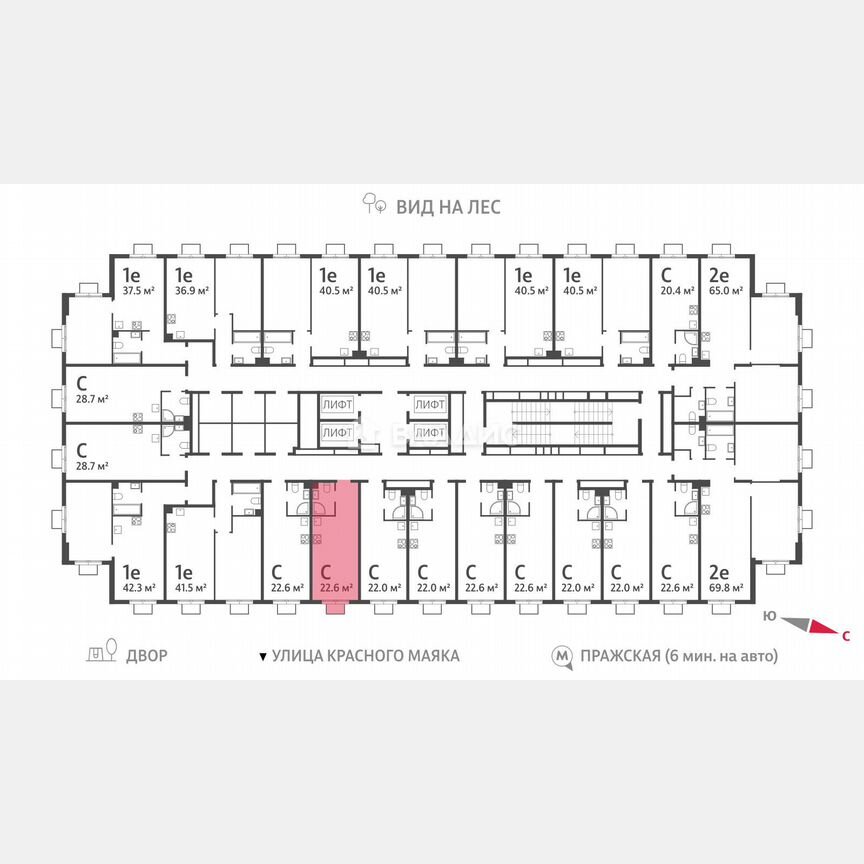 Квартира-студия, 22,6 м², 12/25 эт.
