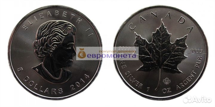 Канада 5 долларов 2014 год Серебро унция 999 пробы