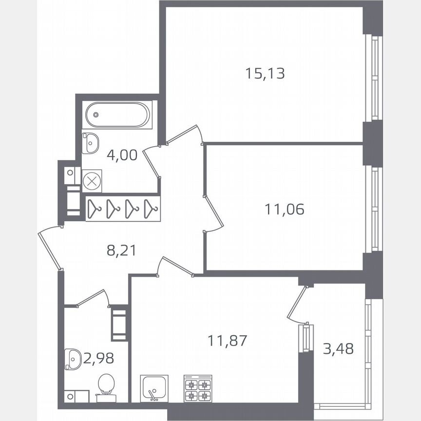 2-к. квартира, 55 м², 7/17 эт.