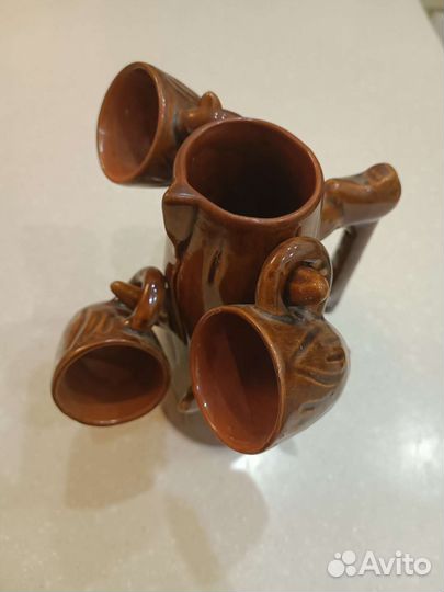 Кувшин керамический с чашечками СССР винтаж