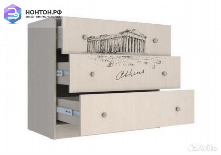 Комод Мийа-3А ясень шимо светлый / фотопечать горо