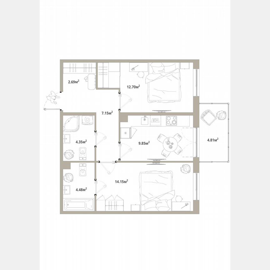 2-к. квартира, 56,8 м², 2/12 эт.