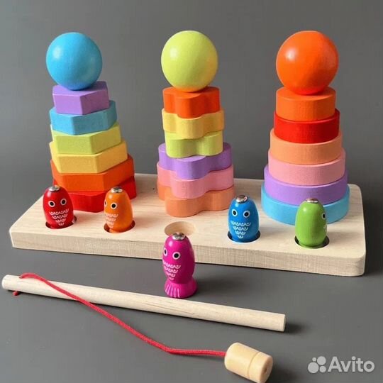 Деревянная пирамидка сортер с рыбалкой