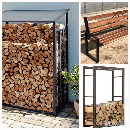 Дровница уличная, стеллажи лофт