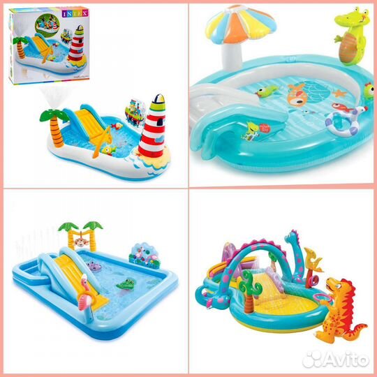 Детский надувной бассейн с горкой