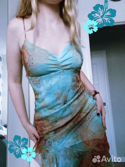 Бирюзовое платье y2k