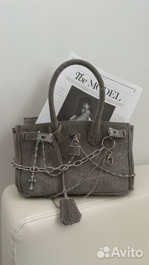 Винтажная джинсовая сумка в стиле birkin