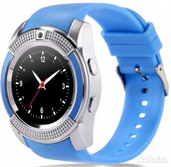 Умные часы телефон SMART Watch V8 синие с сим карт