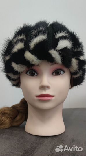 Женская зимняя шапка из вязаной норки р. 52-54