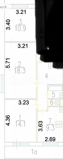Комната 14 м² в 3-к., 2/14 эт.