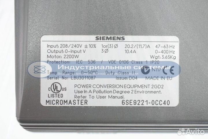 Частотный преобразователь Siemens 6SE9221-0CC40