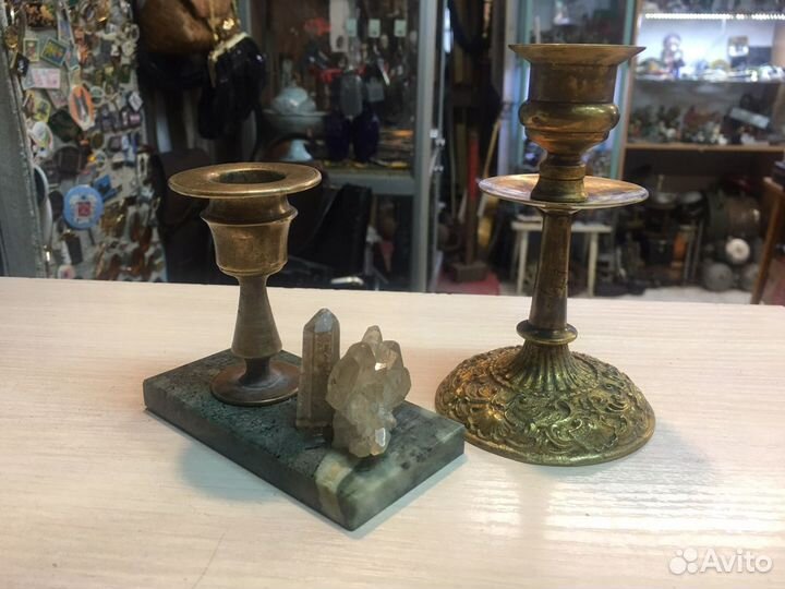 Подсвечник латунный на камне