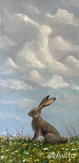 Картина маслом зайчик авторская