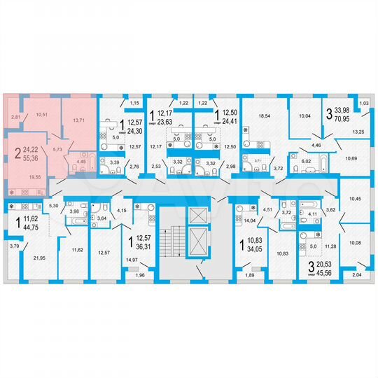 2-к. квартира, 55,4 м², 20/22 эт.