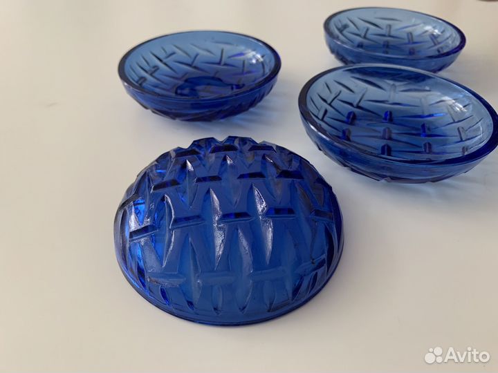 Хрустальные синие блюдца для соусов / варенья