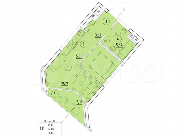 1-к. квартира, 38,1 м², 11/20 эт.