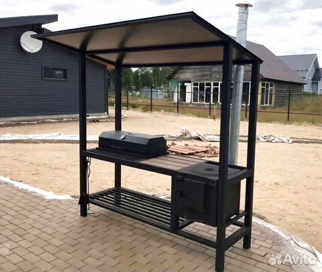 Мангал с крышей и печкой под казан