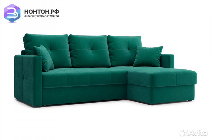 Диван угловой дельфин Вита изумрудный