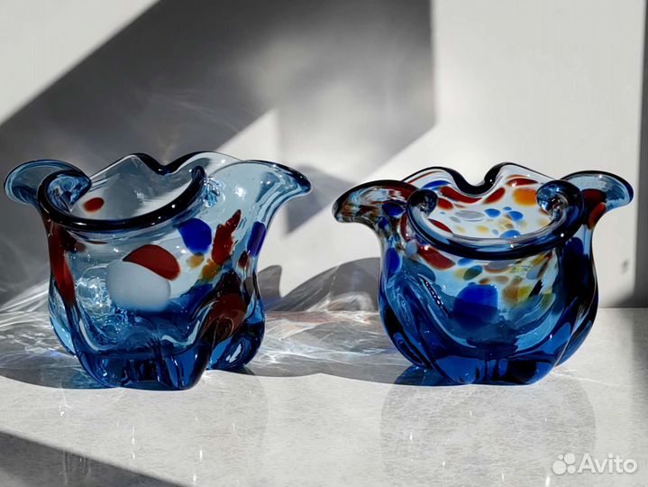 Ваза-конфетница цветное стекло СССР